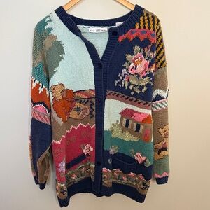 Vintage Together! Cottagecore Farm Scene Knit Cardigan Women’s Large